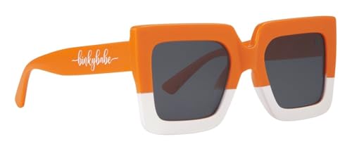 Kids Sunglasses with UV400 Protection & Reflective Lenses - Stylish Toddler Sunglasses for Boys & Girls Includes Cleaning Cloth Bag - The Blakely - Orange/White Block