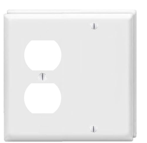 Image of ZEFTV Duplex Receptacle Outlet /Blank Device Wall Plates 2-Gang Switch Electrical Cover Plate Unbreakable Thermoplastic Faceplate for Light Receptacle Outlet Switch, White (2 Pack)