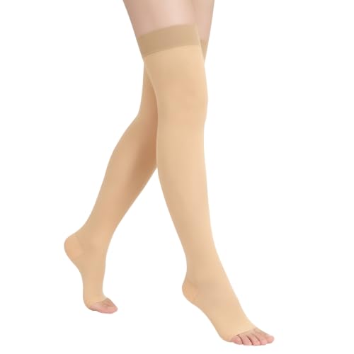 Image of +MD 20-30 mmHG Compression Stockings Women Thigh High Socks Nude XXL