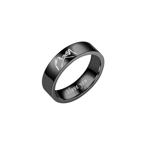 Image of Stainless Steel Matching Rings for Couples, 2pcs Set of His and Her Matching Promise Rings, I Love You Engagement Wedding Ring Sets for Him and Her,Q & K Matching Rings Valentines Day Gifts (love-black, 10)