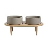 Havniva Raised Dog Bowl Non-Slip Ceramics Dog Bowl Adjustable Height Dog Bowl Dog Food Bowl Dog Dish Cat Water Bowl Protect Cervical Spine (6in Double Bowl + Stand, Grey)