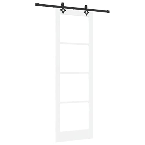 vidaXL Puerta Corredera Moderna con Juego de Herrajes Blanca 78 X 232 cm Madera Maciza y Metal Cristal Transparente Riel Orkdal Interior de Granero Acabado Mate Interior Duradera Estilosa