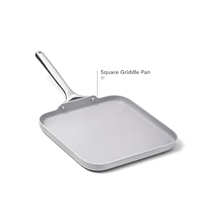 Caraway square griddle pan 11 square pan non stick ceramic coated non toxic ptfe pfoa free oven safe compatible with all stovetops gray  urban country home decor
