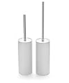 Viosuniu Matt White Ceramic Toilet Brush and Holder Set, Freestanding Toilet Bowl Cleaners Brush, Scrubber Brush for Toilet, Bathroom Accessories with Stainless Handle, Deep Cleaning