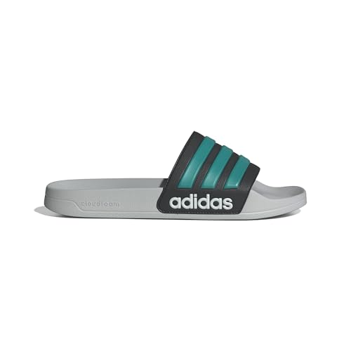 adidas Unisex Adilette Shower Slide Sandal, Black/Pure Teal/Grey, 9 US Men2