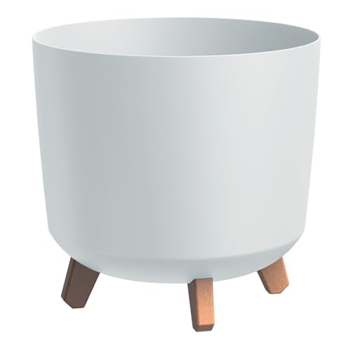 Prosperplast Gracia Tubus Maceta con patas y bandeja de drenaje, redonda, diámetro 29,8 cm, altura 28,5 cm, color blanco, resistente a los rayos UV y a las heladas, para interiores y exteriores
