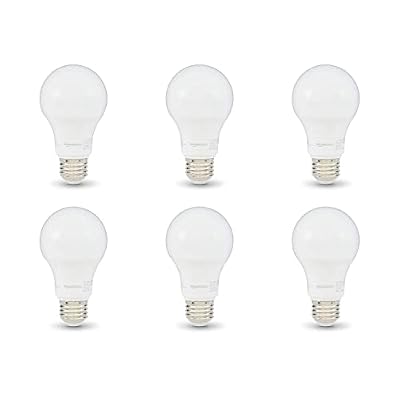Amazon Basics A19 LED Light Bulbs, 60W Equivalent, 9W Energy Efficient, E26 Standard Base, Daylight White 5000K, Dimmable, 10,000 Hour Lifetime, 6-Pack