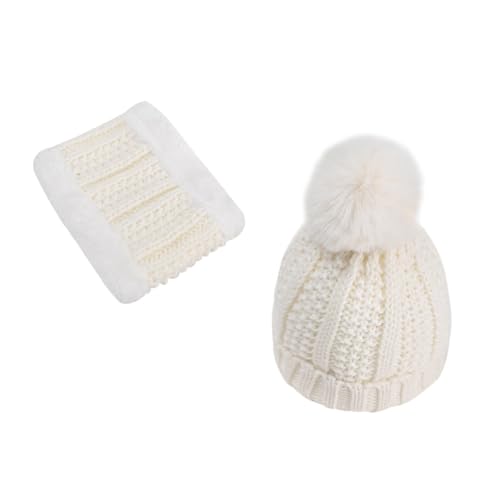 FOMIYES Warm Knitted Hat for Boys and Girls Winter Baby Hat Scarf Set Adorable Design White