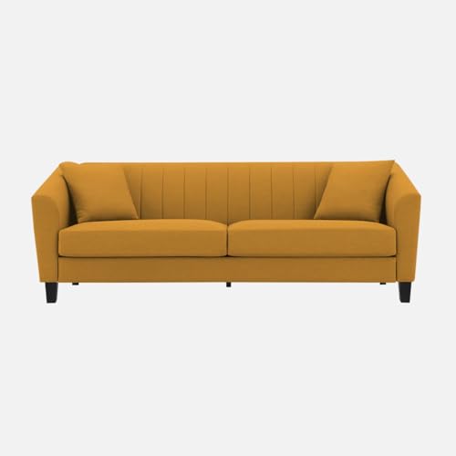Image of Avion Natalia 3 Seater Velvet Sofa for Living Room|Yellow| Luxury Plush Fabric Couch, Modern Comfortable Upholstered Sofa, Premium Home Furniture Lounge Seating