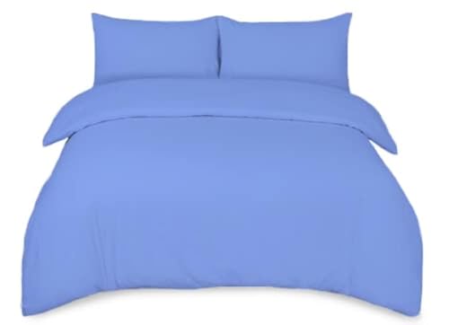 A ATH COLLECTION 100% Brushed Cotton Flannelette Quilt Duvet Quilt Cover With Pillow Case Single Double King & Super King Soft Reversible Duvet Cover Set (Blue, Super King)
