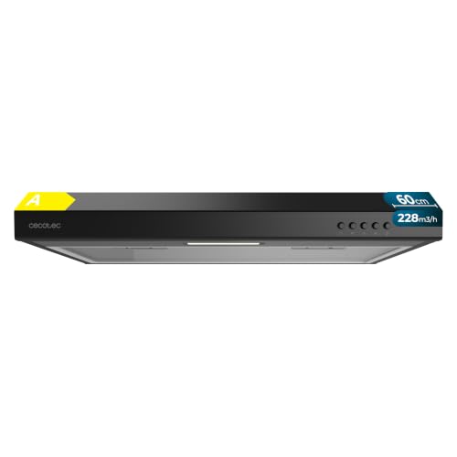 Cecotec Campana Extractora Convencional 60 cm Bolero Flux CM 602100 Black A. Acabado Pintado Negro, Succión 228 m³/h, 3 Velocidades, Filtro de Aluminio, Clase A, Motor BLDC y Luz LED
