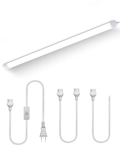 Image of 5000K LED Ceiling Light Fixture with Plug, Under Cabinet Lighting, Linkable LED Light Bar for Kitchen Bathroom Garage Corridor Office Overhead Lighting (4FT-1PCS)