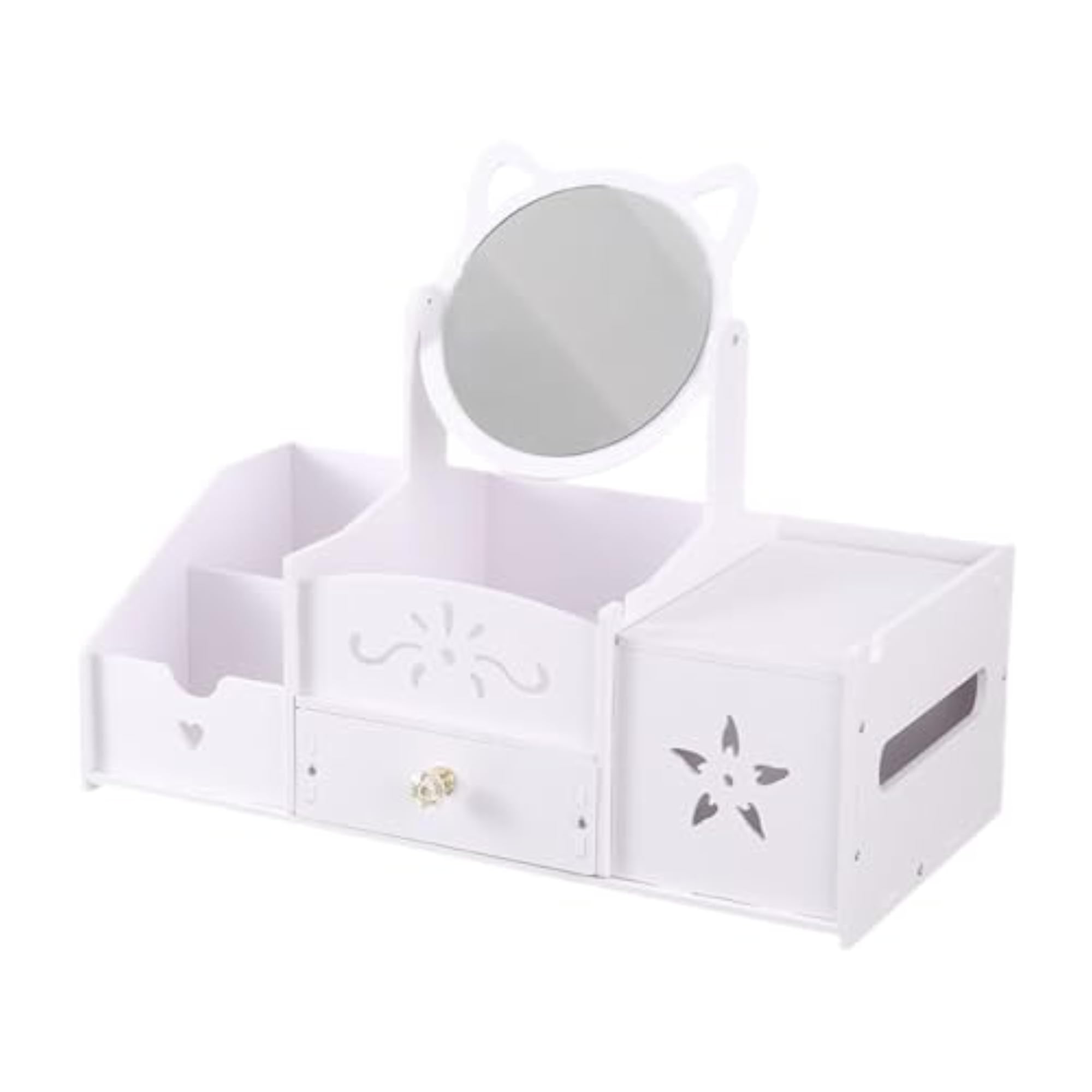 Round Mirror Vanity Organizer for Dresser Countertop