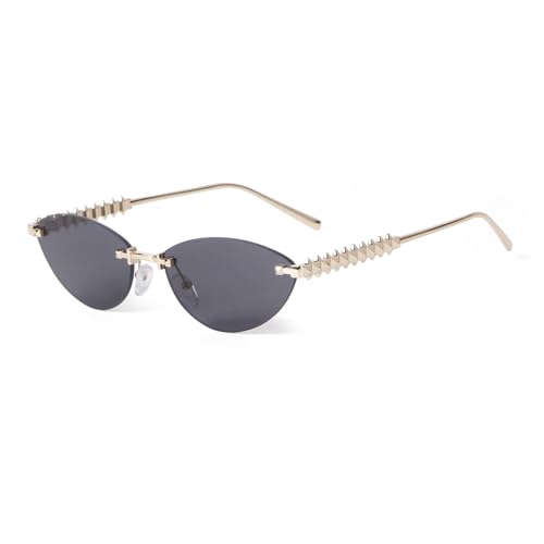ADE WU Vintage Rimless Sunglasses Retro Cat eye Luxury Gold Metal Frameless Cateye Sunnies