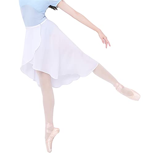 Kadble Ballet Dance Chiffon Skirt For Women/Girls, Adjustable Waist Wrap Skirt (White) #TOP4