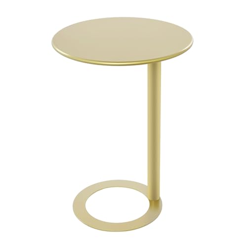 Round Side Table, Small C Shaped End Table, Couch Side Table, Modern Coffee Table, Bedside Snack Table with Round Base for Living Room Bedroom Office Apartment (Gold, 18.9x27.2in)