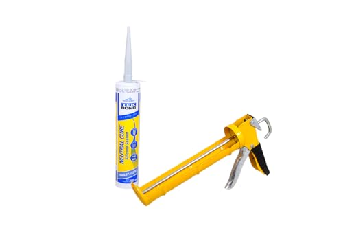 Image of Haxo TekBond Neutral Clear Silicone Sealant Adhesive Caulk with DIY GUN, Paintable, for General Purpose, Aquarium, Glass to Glass Adhesion Application (Clear)