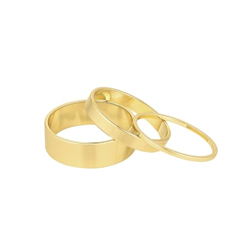 gorjana - Rose Ring Set - 18k Gold Plated Finish - Set of 3 Flat High Shine Bands - Cigar Band Inspired Design - Daily Elegance - Versatile Jewelry Piece