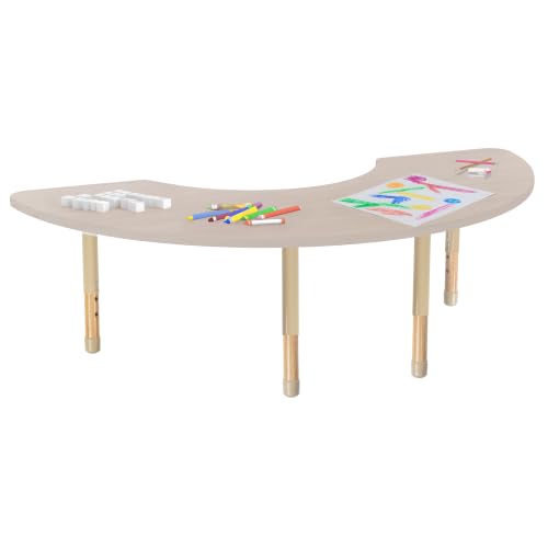 Image of 36 inch x 72 inch Half Moon Kids Classroom Table with Adjustable Chunky Wood Legs