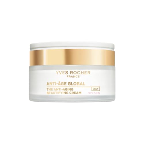 Yves Rocher ANTI-ÂGE GLOBAL - Crema Facial de día Rica Antiarrugas para Mujer - Con Achillea Dorada Regeneradora - Nutre y Suaviza - Para pieles Secas y Sensibles - 50 ml