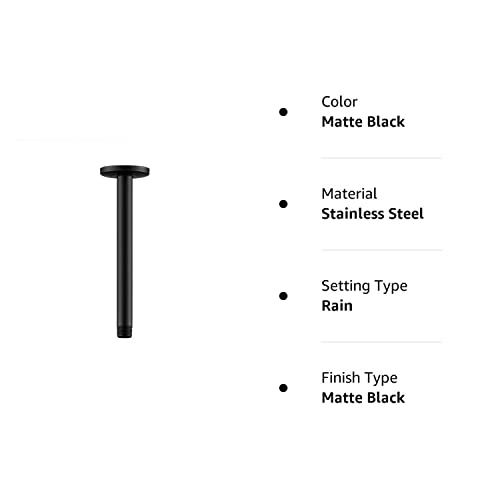 Offo Shower Arm With Flange 10 Inches Ceiling Mount Replacement Rain Shower Head Straight Arm Ceiling-Mounted For Fixed Shower Head & High Pressure Rain Matte Black #TOP7