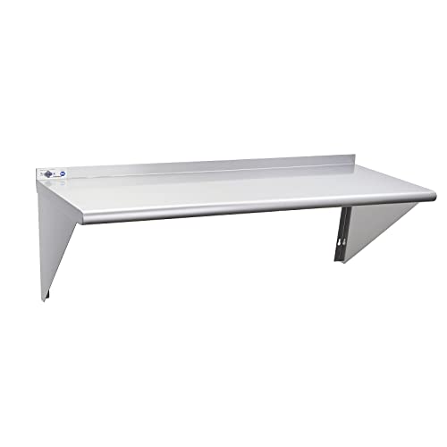Profeeshaw NSF Stainless Steel Shelf 18” x 48”, 400 lb Commercial Shelves Wall Mounted Metal Shelving with Backsplash and 2 Brackets for Restaurant, Bar, Utility Room, Kitchen and Garage