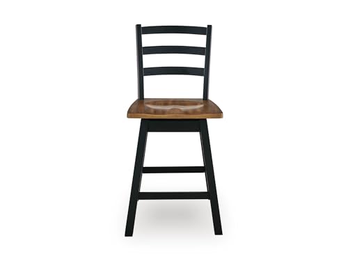 Image of Signature Design by Ashley Counter Height Swivel Bar Stools, Set of 2 | Solid wood frame, Contoured hard seat, 360-degree swivel, Two-tone farmhouse style, Kitchen island, Wildenauer Series