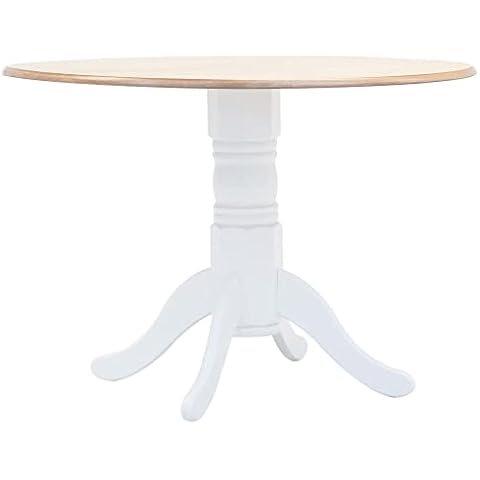 vidaXL Gummiholz Massiv Esstisch Holztisch Küchentisch Esszimmertisch Speisetisch Tisch Massivholztisch Esszimmer Küche Rund Weiß Braun 106x75cm MDF-Platte Cover