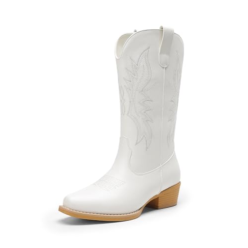 DREAM PAIRS Botas de mujer de pantorrilla media, Blanco, 41 EU