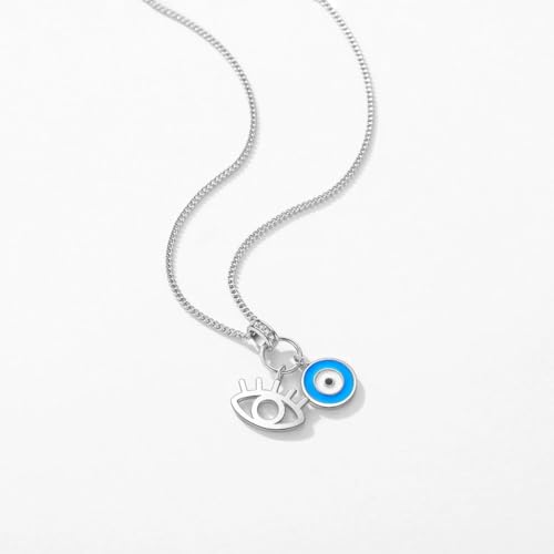 Collier Oeil Bleu argent anti-ternissement main de Fatima - 5