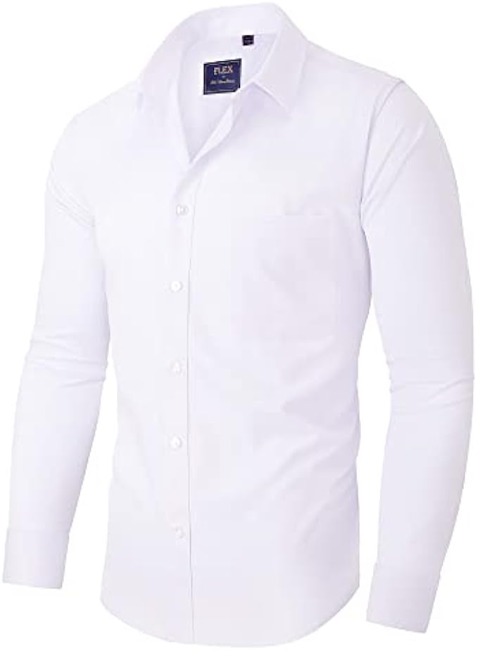 Alimens & Gentle Men's Dress Shirts Wrinkle-Free Long Sleeve Stretch Solid Formal Business Button Down Shirt with Pocket