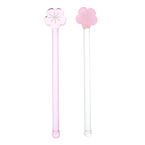 Ciieeo 2Pcs Decorative Flower Pattern Glass Stirring Sticks Chic Beverage Mixing Rods for Coffee Iced Tea Cocktails for Parties Home Bar and Events