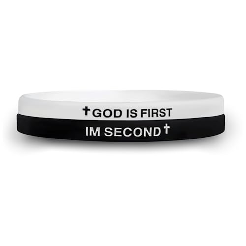 HNLUGF GOD IS FIRST Bracelet Im Second Inspirational Bible Verse Bracelet Unique Gift for Christians Seeking Daily Encouragement (White-Black)
