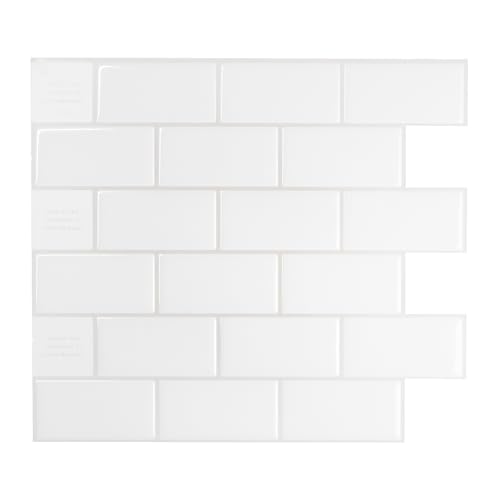 SMART TILES Peel and Stick Backsplash - 10 Sheets of 10.95' x 9.70' - 3D Adhesive Peel and Stick Tile Backsplash for Kitchen, Bathroom, Wall Tile, Norden