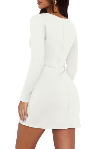 Image of WIHOLL Women's Long Sleeve Boat Neck Mini Dress Slim Fit Party Club Bodycon Fall Winter Dresses 2025