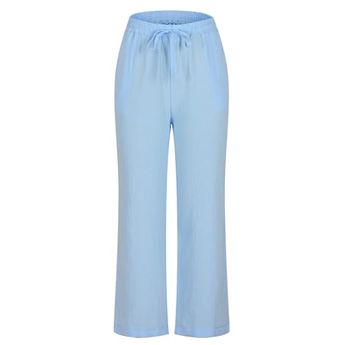 Generic Womens Drawstring Linen Pants High Waisted Button Pants Solid Color Straight Leg Pants Casual Summer Lounge Pants2