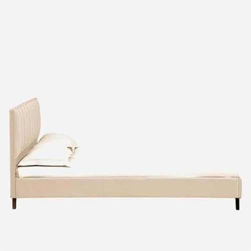Image of Wooden Modern Upholstered Queen Size Bed for Bedroom | Wooden Double Bed Without Storage | Platform Cot Upholstered Bed with Upholstery Fabric | Engineered Wood | 6.5 x 5 Ft | Beige