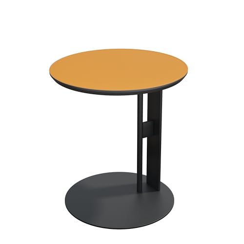 Artloge Beistelltisch Runder Sofatisch C-Form, Kleiner Beistelltisch stylischer Kaffeetisch Luxus Kratzfestes Leder, Wohnzimmertisch mit Metallgestell für Couch und Sofa 46×46×50 cm, Orange
