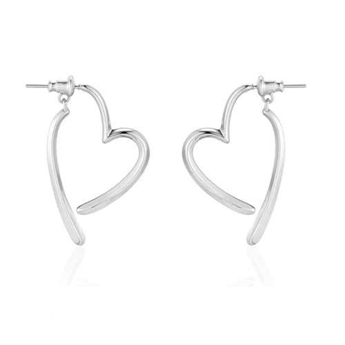 TINGN ピアス レディース ハート フープピアス 大きめ 金属アレルギー対応 つけっぱなし おしゃれ イヤリング 銅製 シンプル 揺れる アクセサリー 人気 両耳 シルバー ゴールド (シルバー)