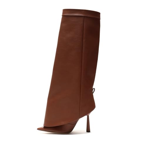 Image of Goolita Fold Over Boots For Women, Pointed Toe Stiletto Heel Knee High Boots Fashion Comfortable Slip On Tall Boots