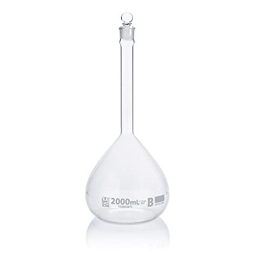 Volumetric Flask, Globe Glass, 2000Ml, Class B, To Contain (Tc), 3.3 Borosilicate Glass, Astme288, 1/Box #TOP25