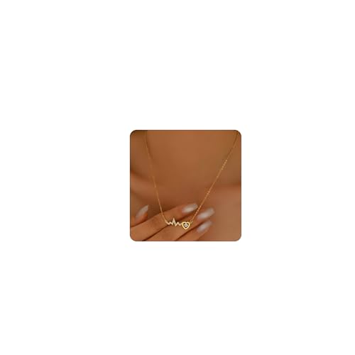 ARAVOP Heartbeat Necklaces for Women 18K Gold Plated Cubic Zirconia Love Cardiogram Necklace Dainty Heart Jewelry Gift