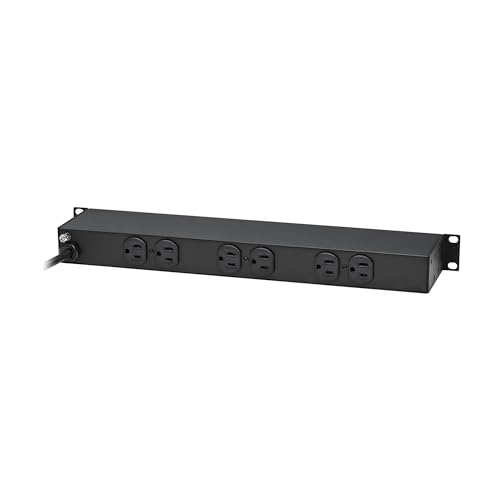 Image of Tripp Lite 12-Outlet Rackmount PDU Power Strip, Network-Grade Front & Rear Facing Outlets, 15A, 120V, 15ft Cord with 5-15P Plug, Horizontal 1U Rack Mount, Lifetime Manufacturer's Warranty (RS-1215)