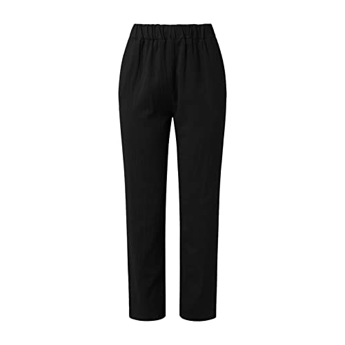 Women's Linen Pants Elastic Waist Straight Leg Summer Casual Pants Solid Color Lightweight Comfort Baggy Trousers with Pocket3