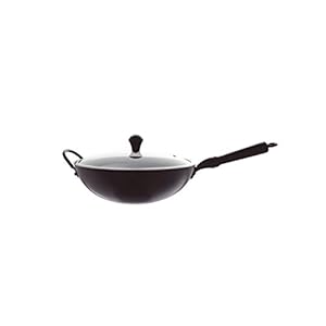 JIA Carbon Steel Companion Wok with Lid – 32CM, Black