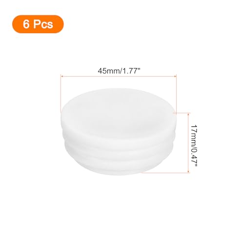 Image of uxcell 1-3 /4 inch(45mm) Round Plastic Plug, 6 Pcs White Pipe Tubing End Cap Plastic Plug Cap Insert Glide Insert for Metal Tubing Fence Table Chairs Furniture