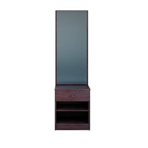 Image of VIKI | Engineered Wood Dressing Table with 1 Drawer, Mirror and Huge Storage Space | Vanity for Living Room, Bedroom (Dark Wenge- 43.8W x 40D x 182.6H cms)