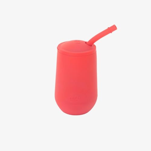 Image of ezpz Happy Cup + Straw System (Coral) - 24 months+ - 100% Silicone Cup + Straw for Older Toddler + Preschoolers - Designed by a Pediatric Feeding Specialist