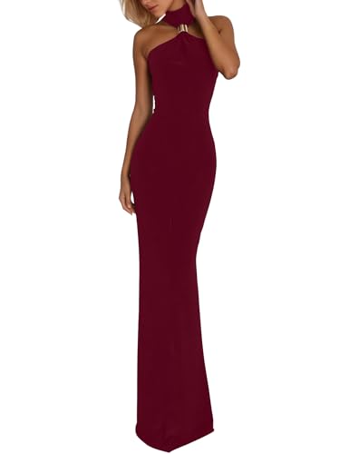 Women’s Party Maxi Dress Metal Knots Off Shoulder Turtleneck Sleeveless Night Club Evening Bodycon Dress4