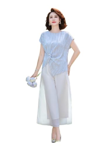 Ensemble d'été en mousseline pour femme mûre avec chemisier et pantalon